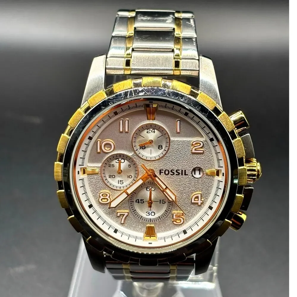 Fossil Dean FS4795 Two-Tone Chronograph Silver Dial 45mm Men's Watch
